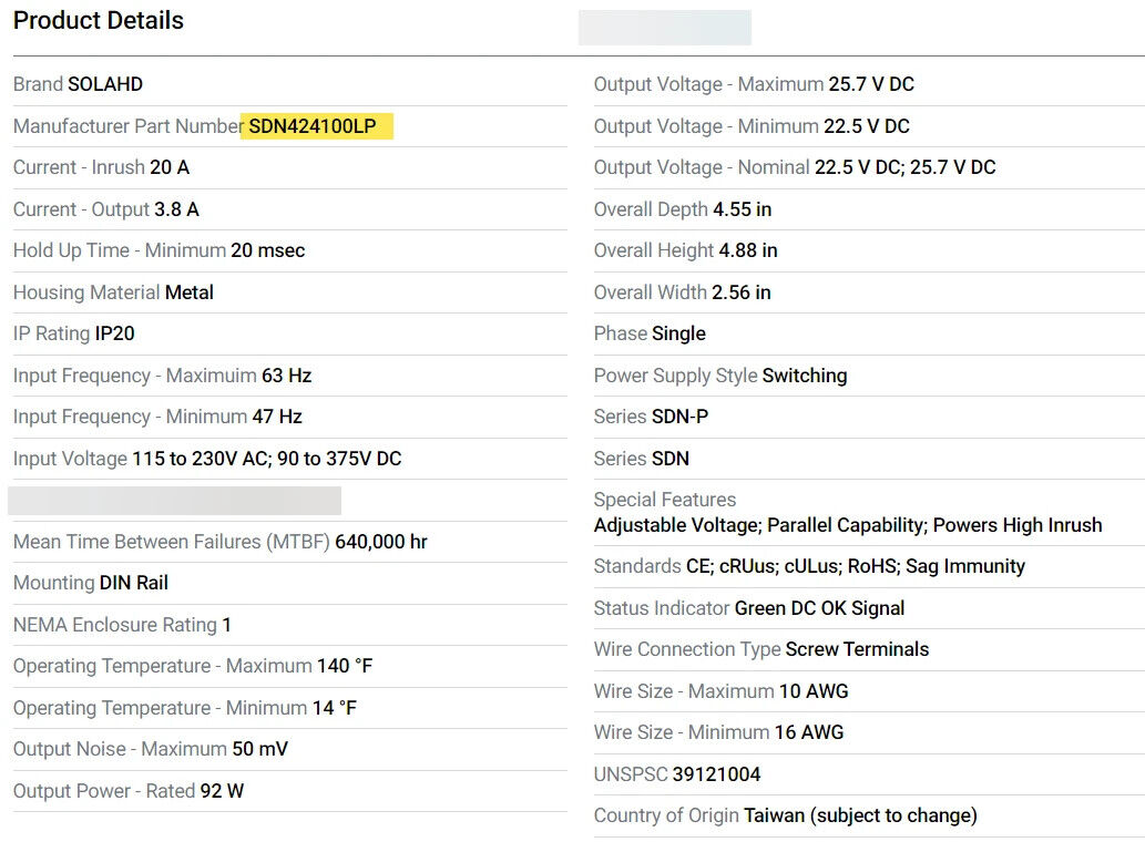 SOLAHD SDN-4-24-100LP DC Power Supply: DIN Rail, 92 W Output Power - Rated