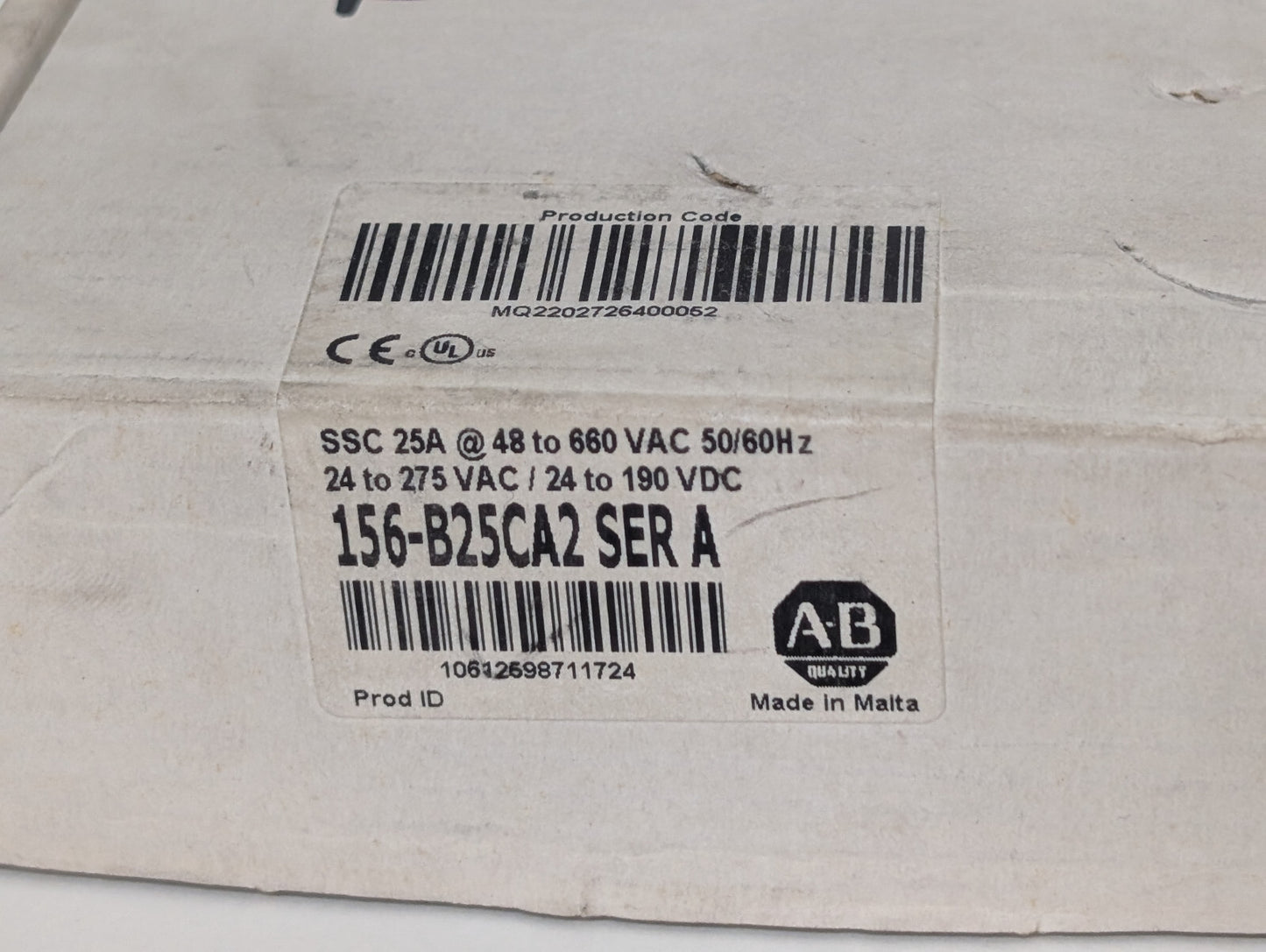 Allen Bradley 156-B25CA2 Ser A 2-Phase Semiconductor Contactor 600VAC 25A