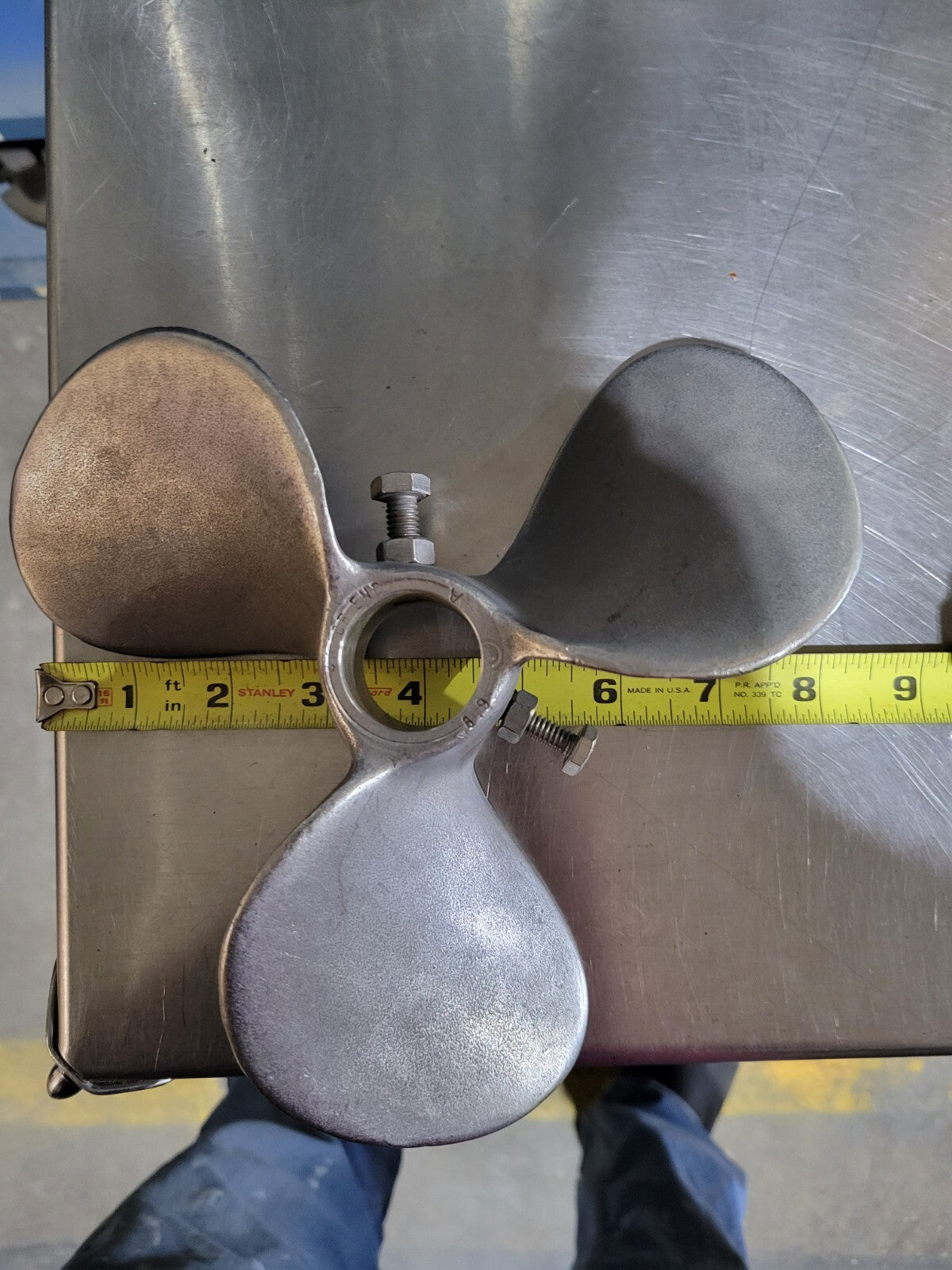8.5" Mixing Propeller, 3 Blades, Steel, Two Set Bolts with Hex Heads