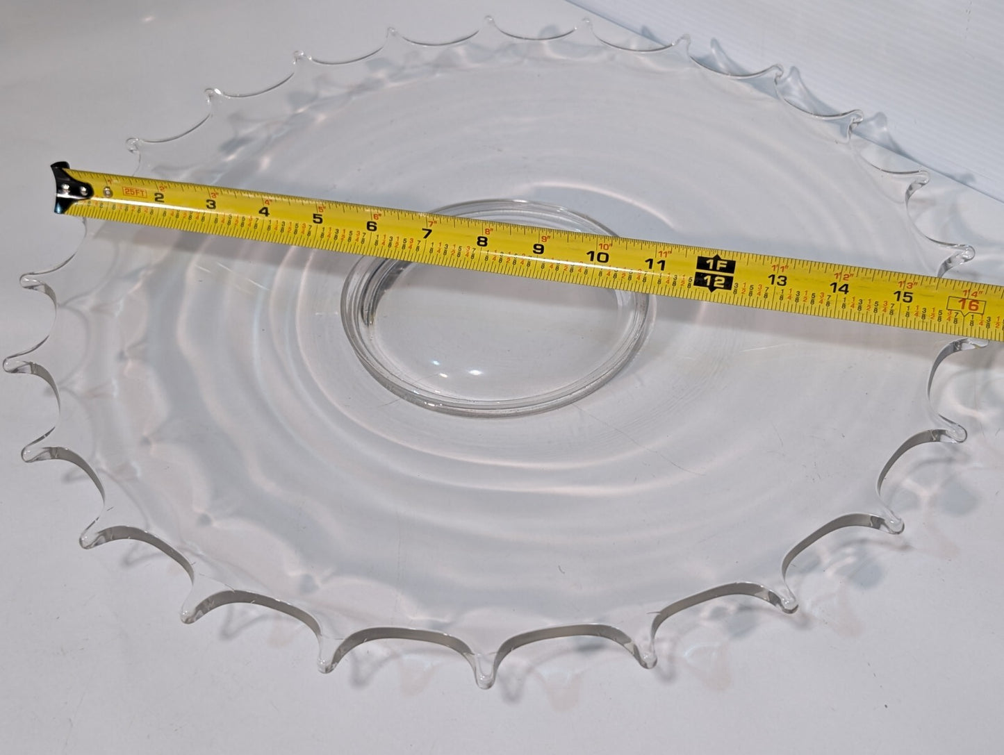 Vintage Glass Serving Platter \ Dish, 24 Point, 16.5" Wide, Clear
