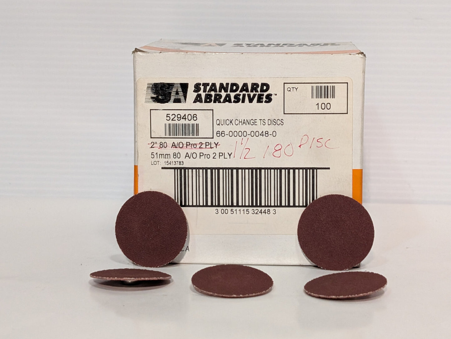 Standard Abrasives 1-1/2", 1.5", Quick Change Discs, 180 Grit, 100 Count Box