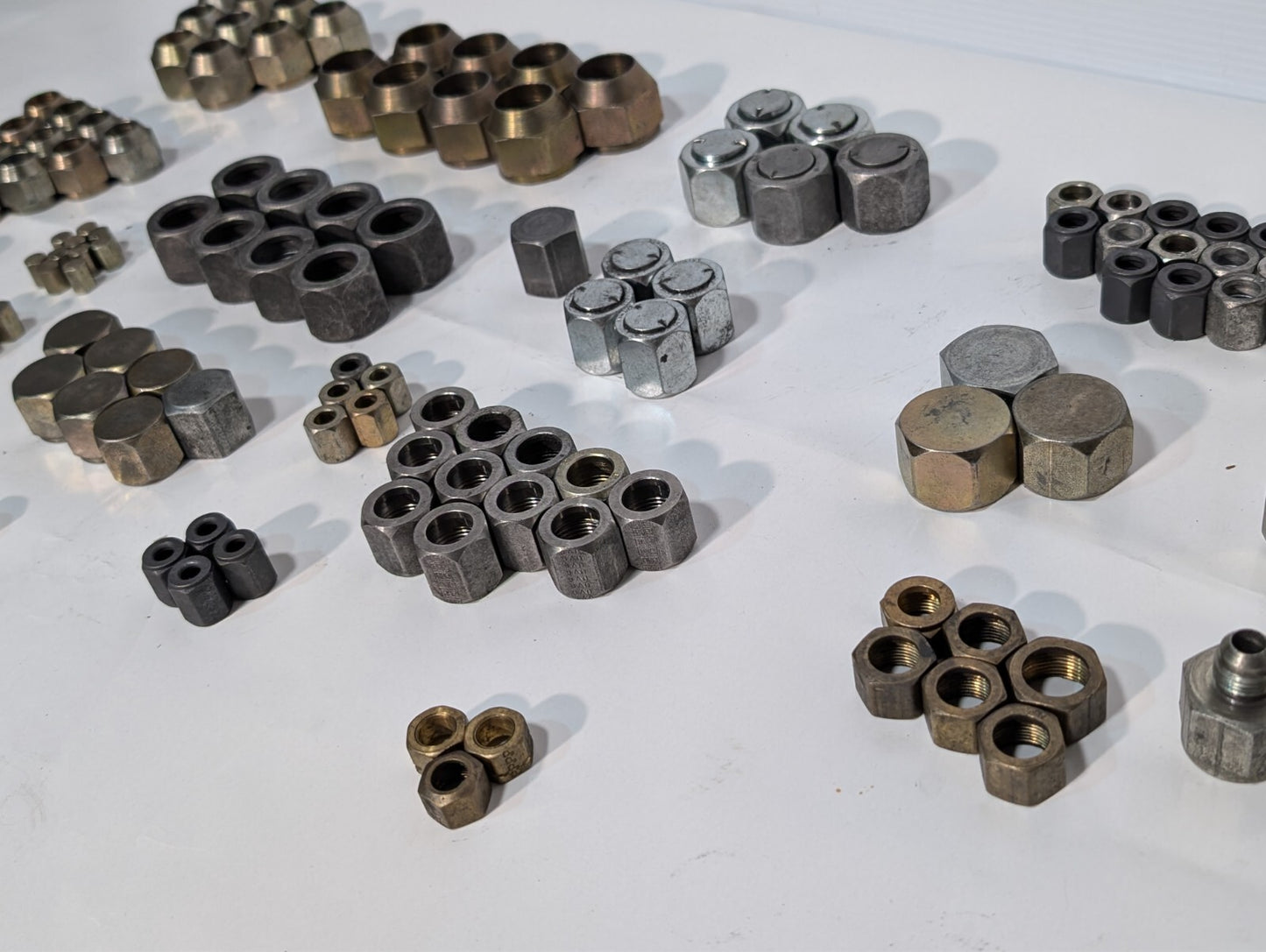 144 Assorted Adapters + Fittings, Hex Nut Lug Nut Bushing Pipe Threader