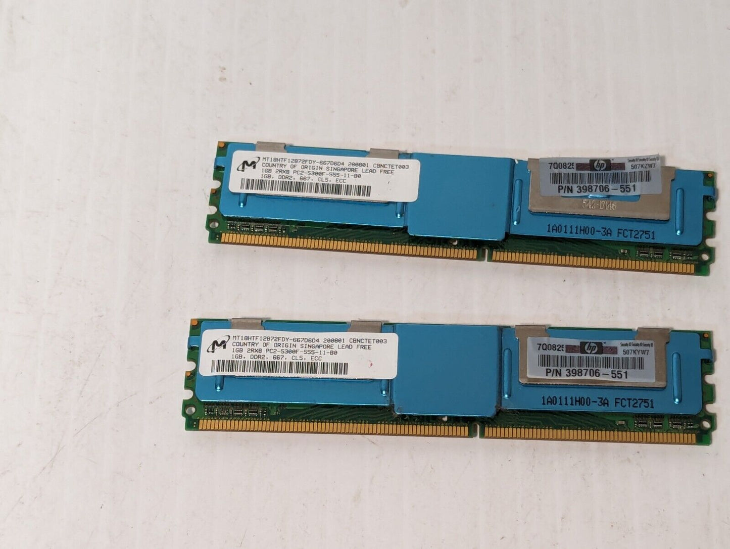 Lot of 2 Micron MT18HTF12872FDY-667F1D4 1GB DDR2-667MHz ECC DIMM-Free Shipping