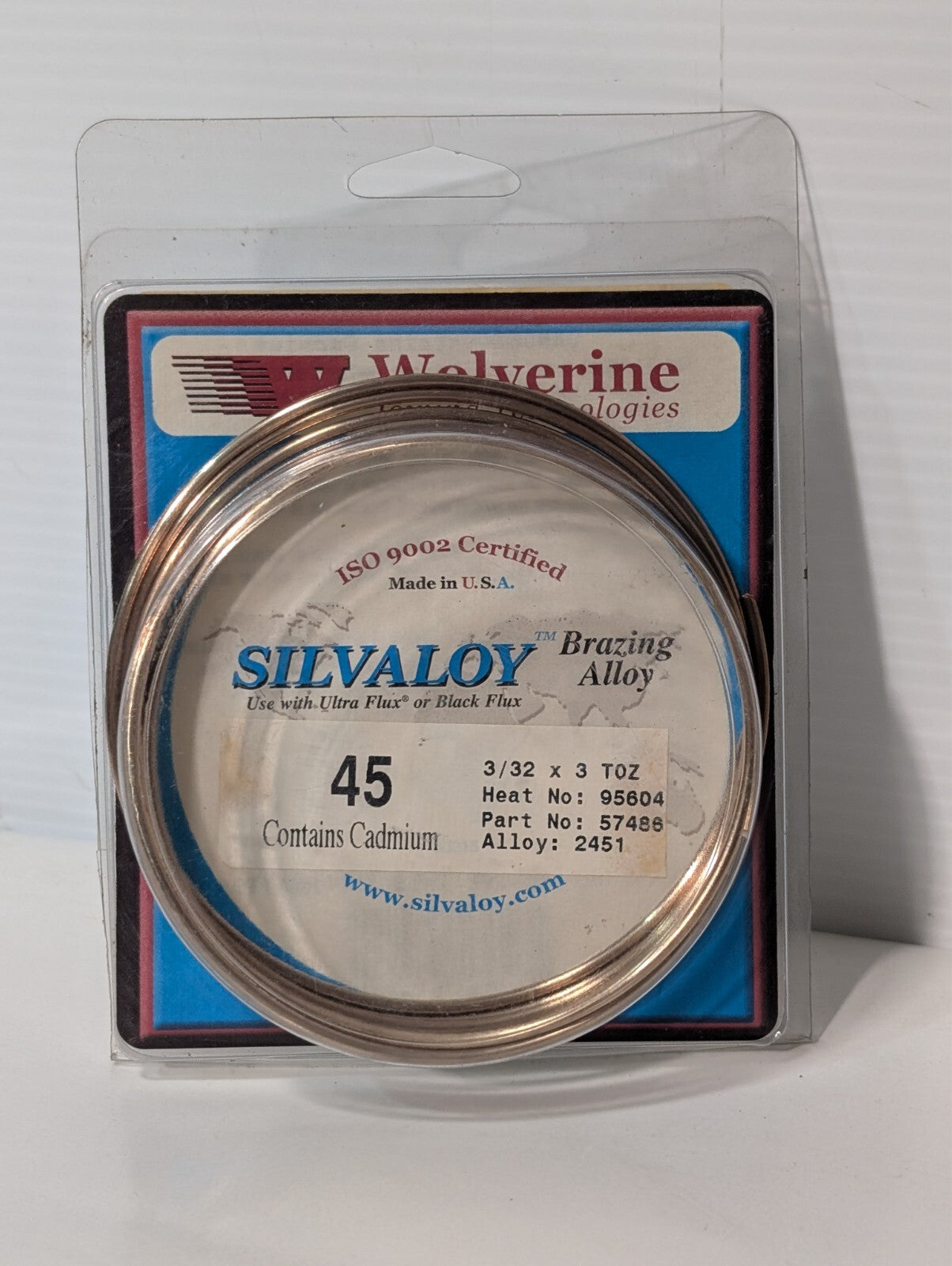 Wolverine 45 Silvaloy Brazing Alloy 3/32 x 3 Troy oz. 2451 57486 Cadmium
