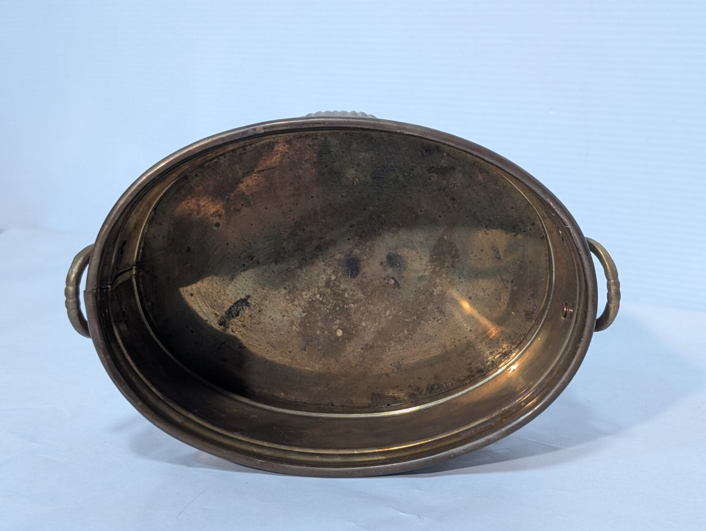 Vintage Brass Oval Planter Bucket/Tub With Handles, Scallop Imprint