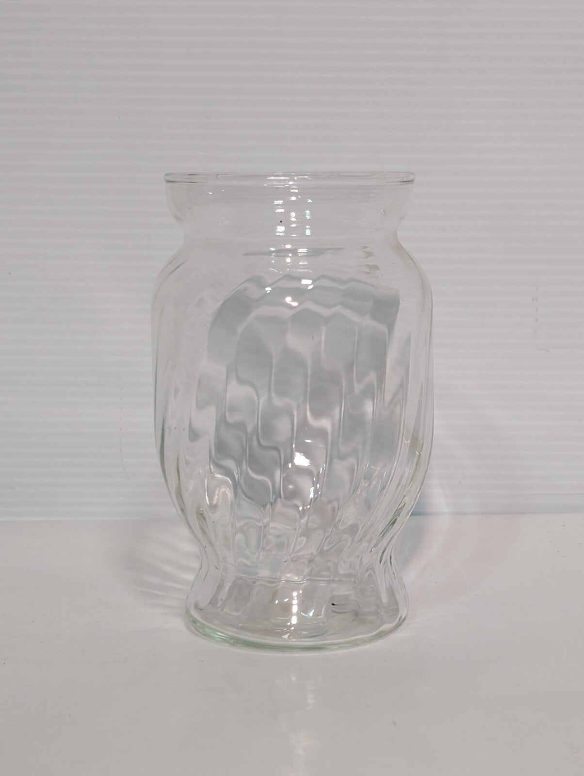 Vintage Clear Glass Jar Twisted Swirl with Lid 8 1/4" Tall