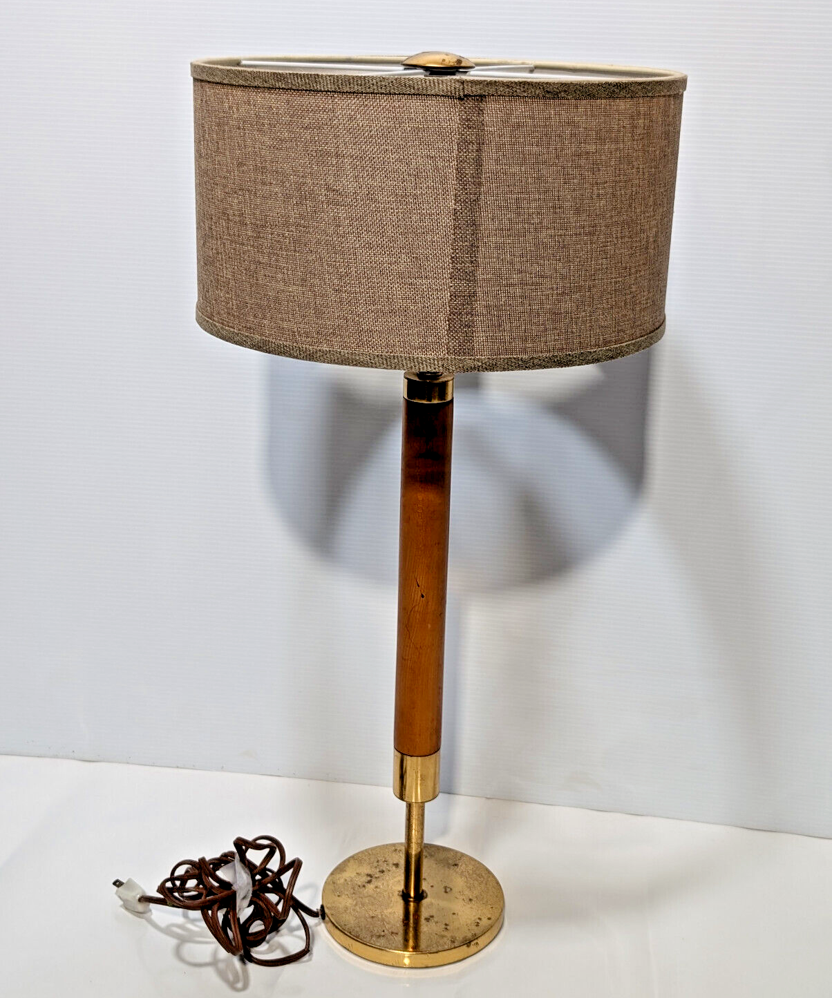 27" Vintage, Mid Century Modern, Danish Style, Wood, Teak, S Socket, Table Lamp