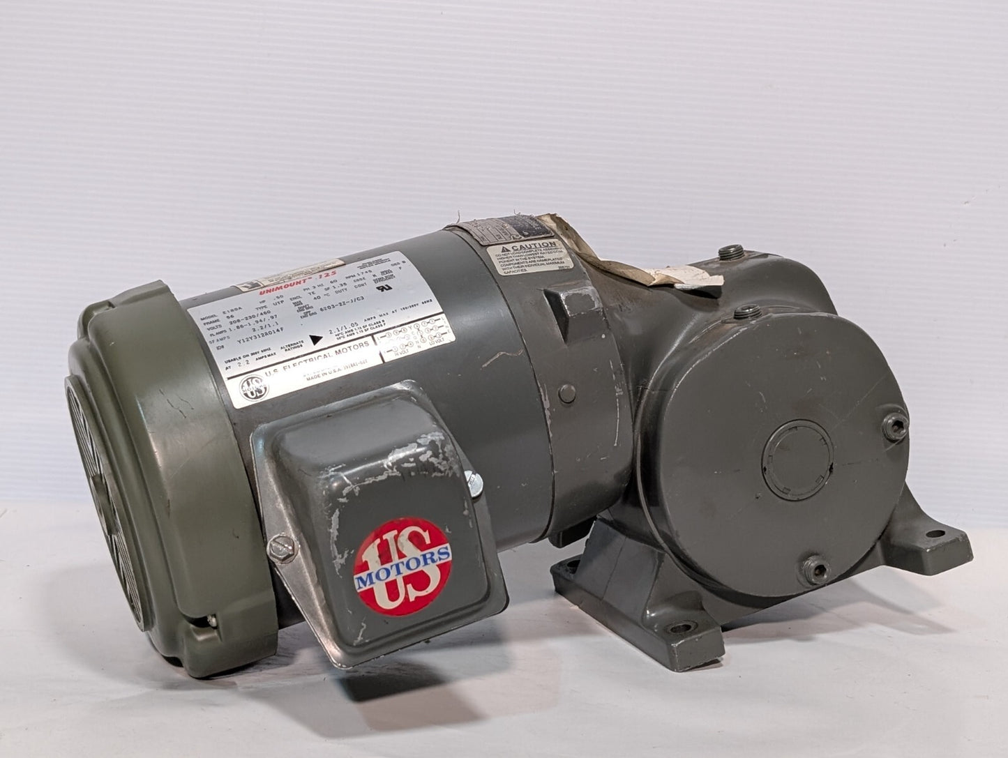 US Motor E180A Gear Motor, Unimount 125, 0.50hp, 1745rpm, SF: 1.35, Frame: 56