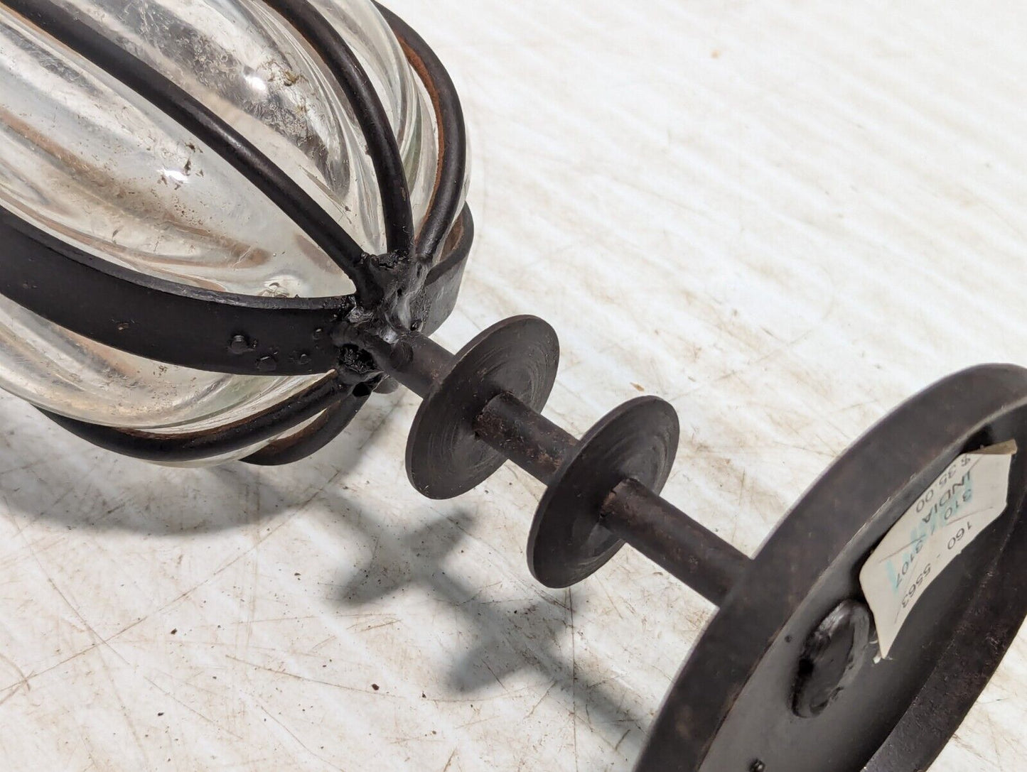 Set of 3 Rare Vintage Brutalist, Metal Caged Blown Glass Vases - Free Shipping