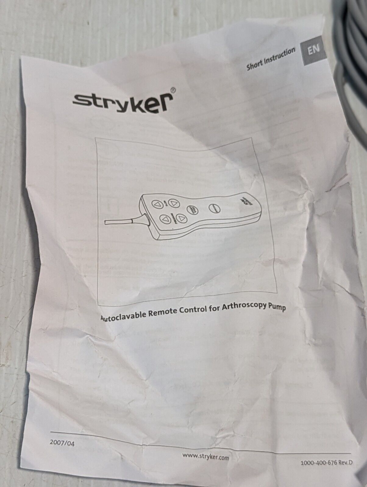 Stryker Endoscopy 350-220-000 Autoclavable Remote Control for Arthroscopy Pump
