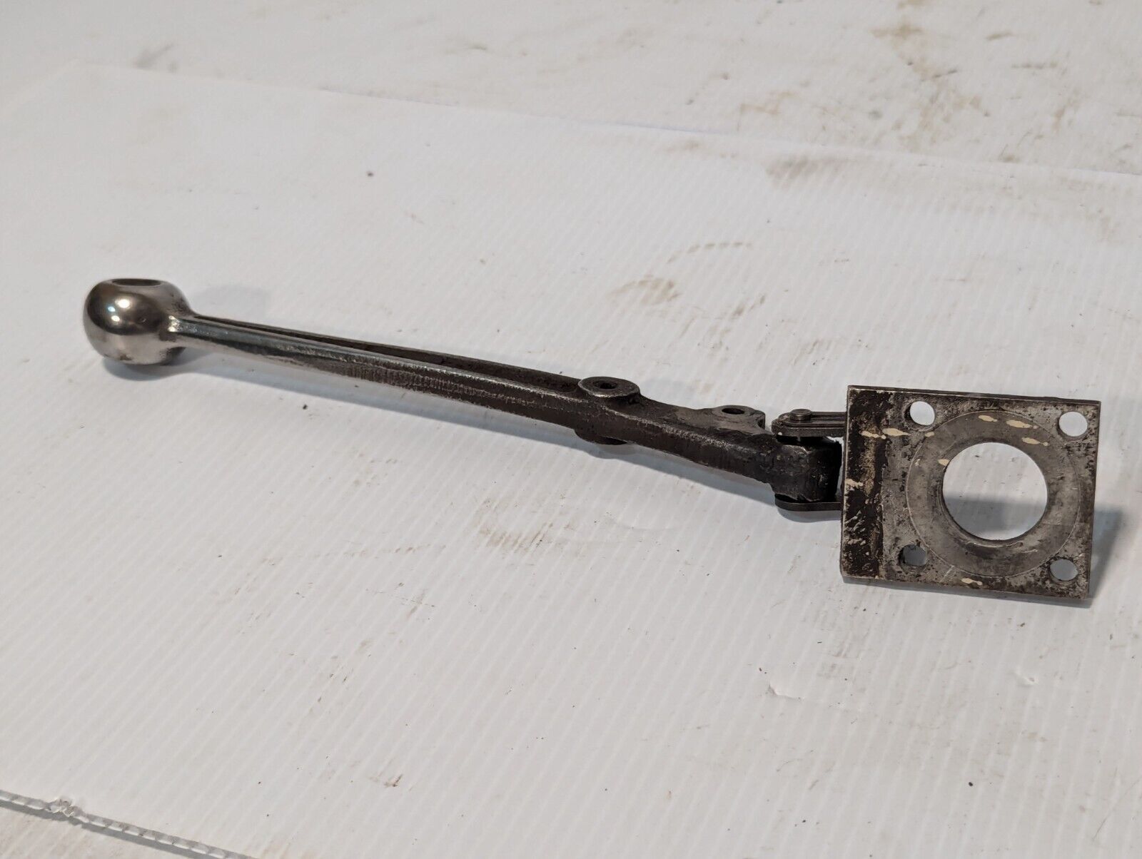 Steampunk 9.75 inch long steel handle with base, marked 8349, hinged