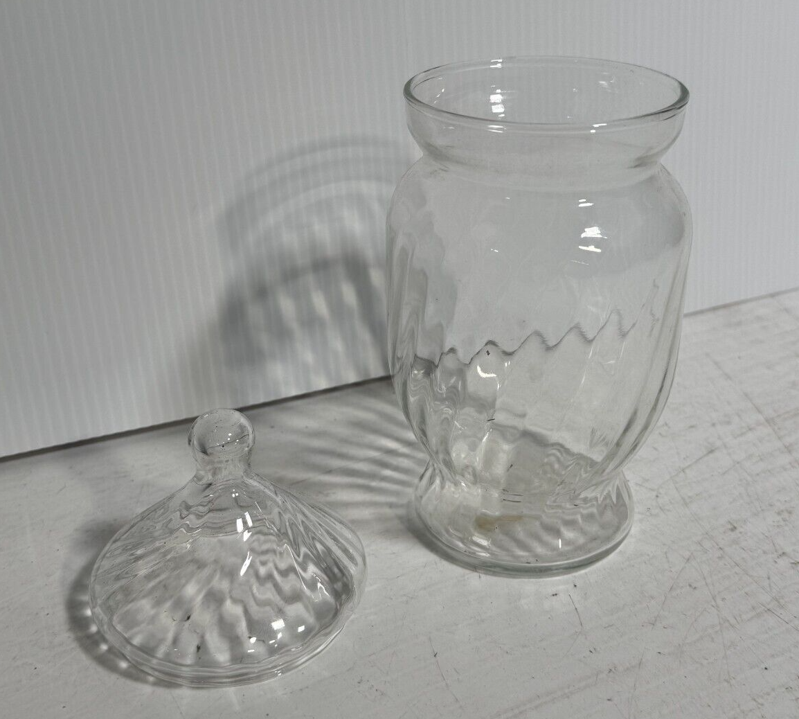 Vintage Clear Glass Jar Twisted Swirl with Lid 8 1/4" Tall