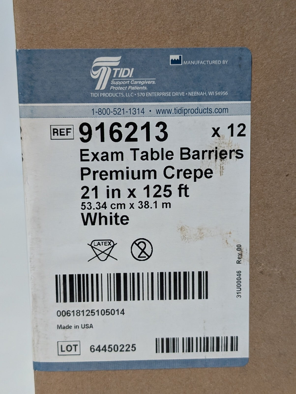 Tidi 916213 Exam Table Barrier,  12 Rolls, Premium White Crepe, 21'' W x 125' L