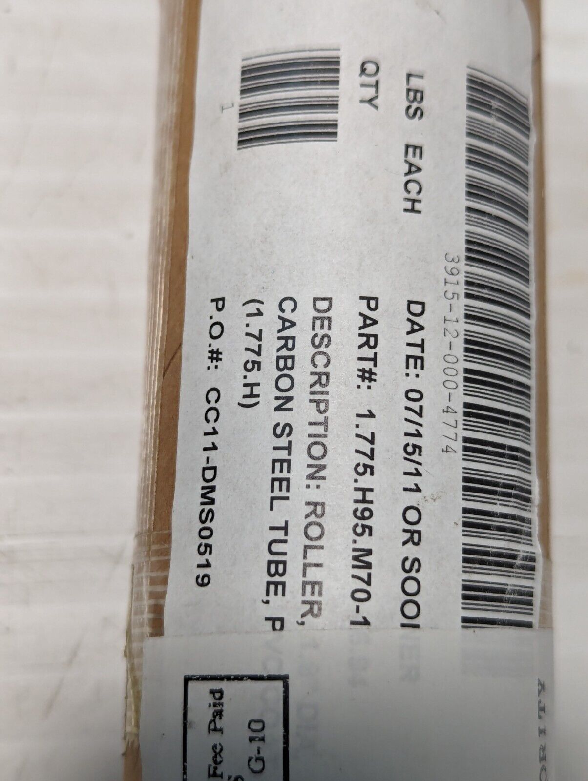 Interroll Carbon Steel Tube Roller 3915-12-000-4774 179K991H - Free Shipping