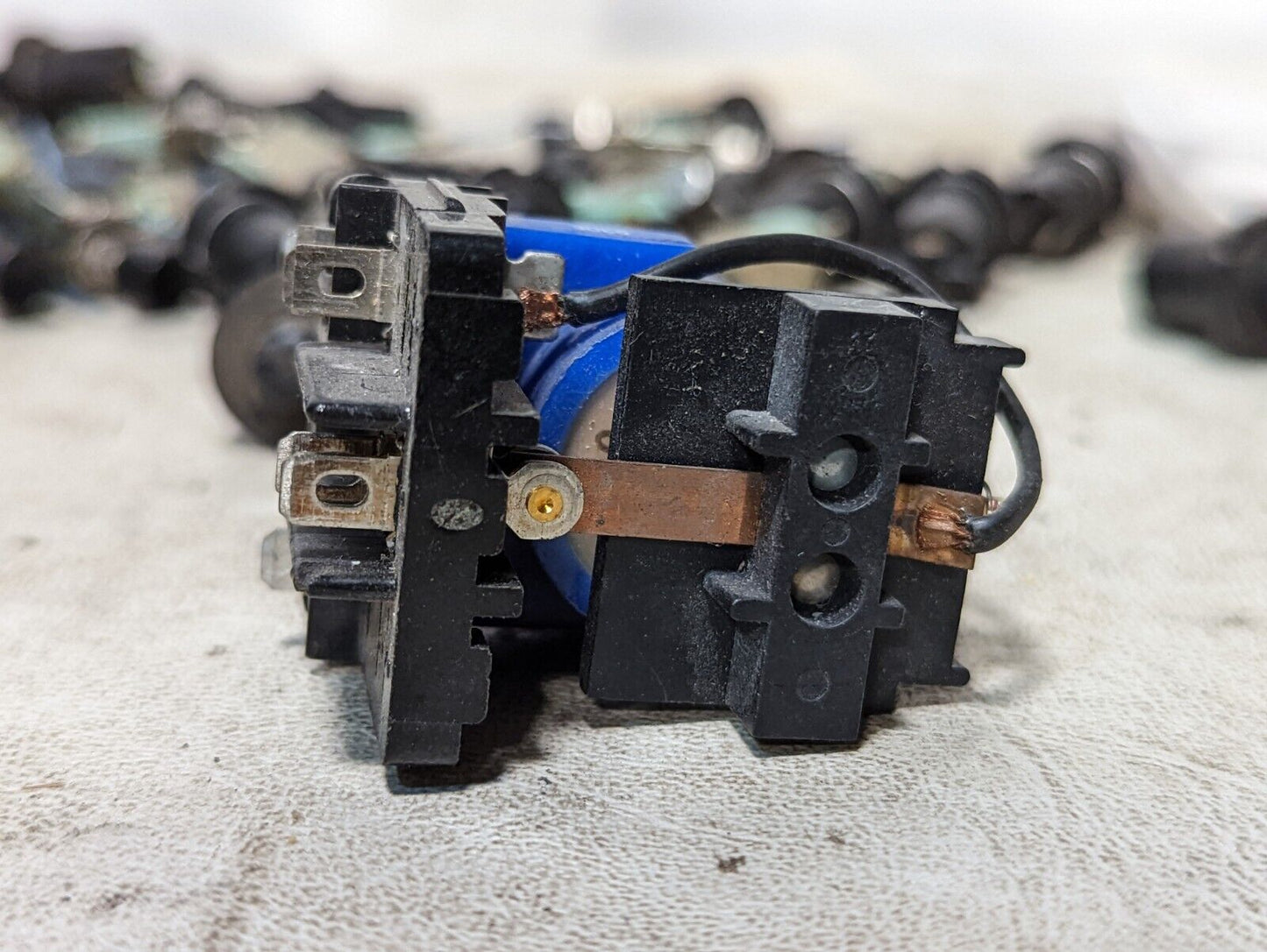 Lot of fuse holders, Micro Switch limit switches, small buttons, and relays