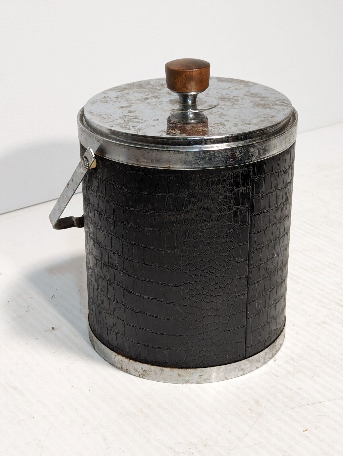 Vintage MCM KROMEX Chrome & Faux Alligator Leather Ice Bucket - Free Shipping