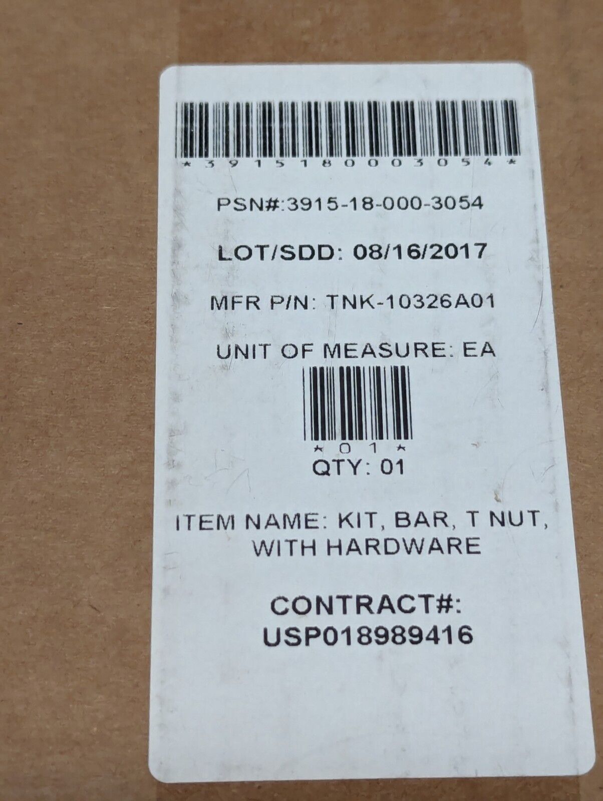 3915-18-000-3054 TNK-10326A01 T-Nut Bar Kit w/Hardware - Free Shipping