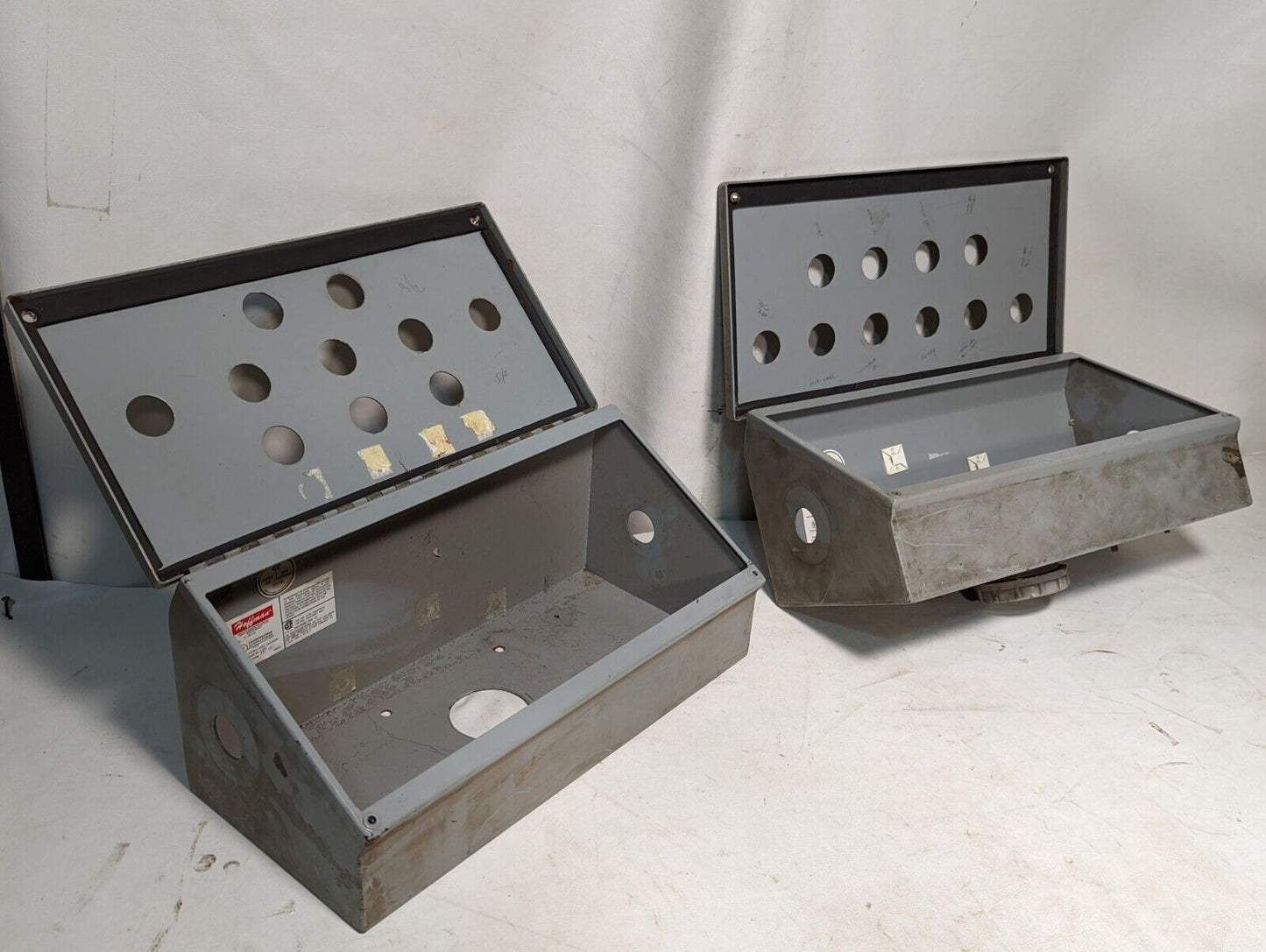 Hoffman C-8C16 industrial control panel enclosure, 10 pushbutton holes