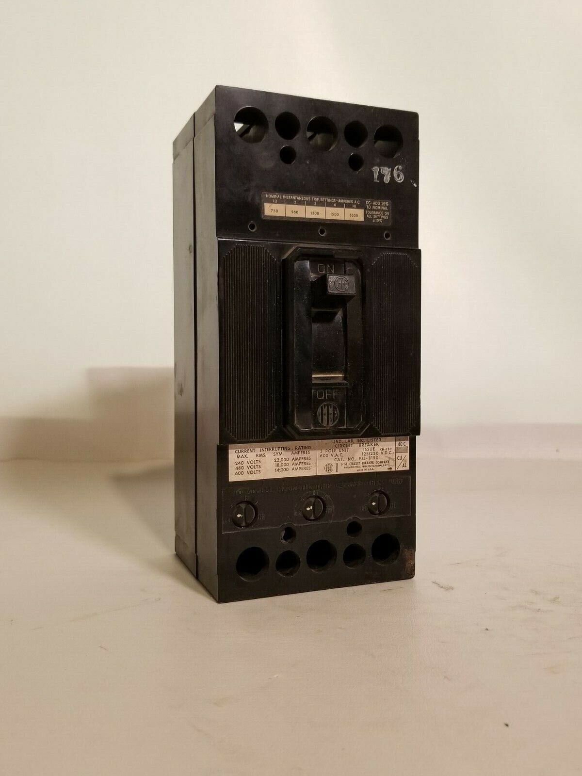 ITE FJ3-B150 Circuit Breaker 3 Pole 600VAC 125/250 VDC 150A
