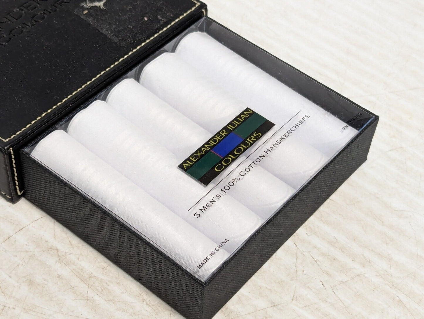 Vintage Alexander Julian Set of 5 White Handkerchiefs with box - Free Shipping
