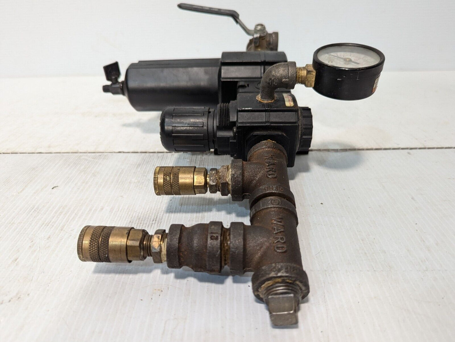 Air Preparation Assembly: Dayton 4ZL49, Dayton 4ZM20, two air hose connectors