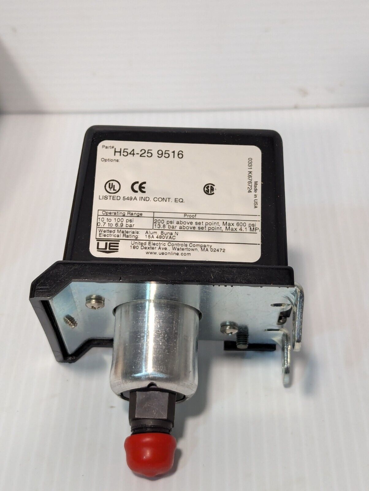 United Electric H54-25 9516 pressure switch, 10-100PSI, 600 PSI max - Free Ship