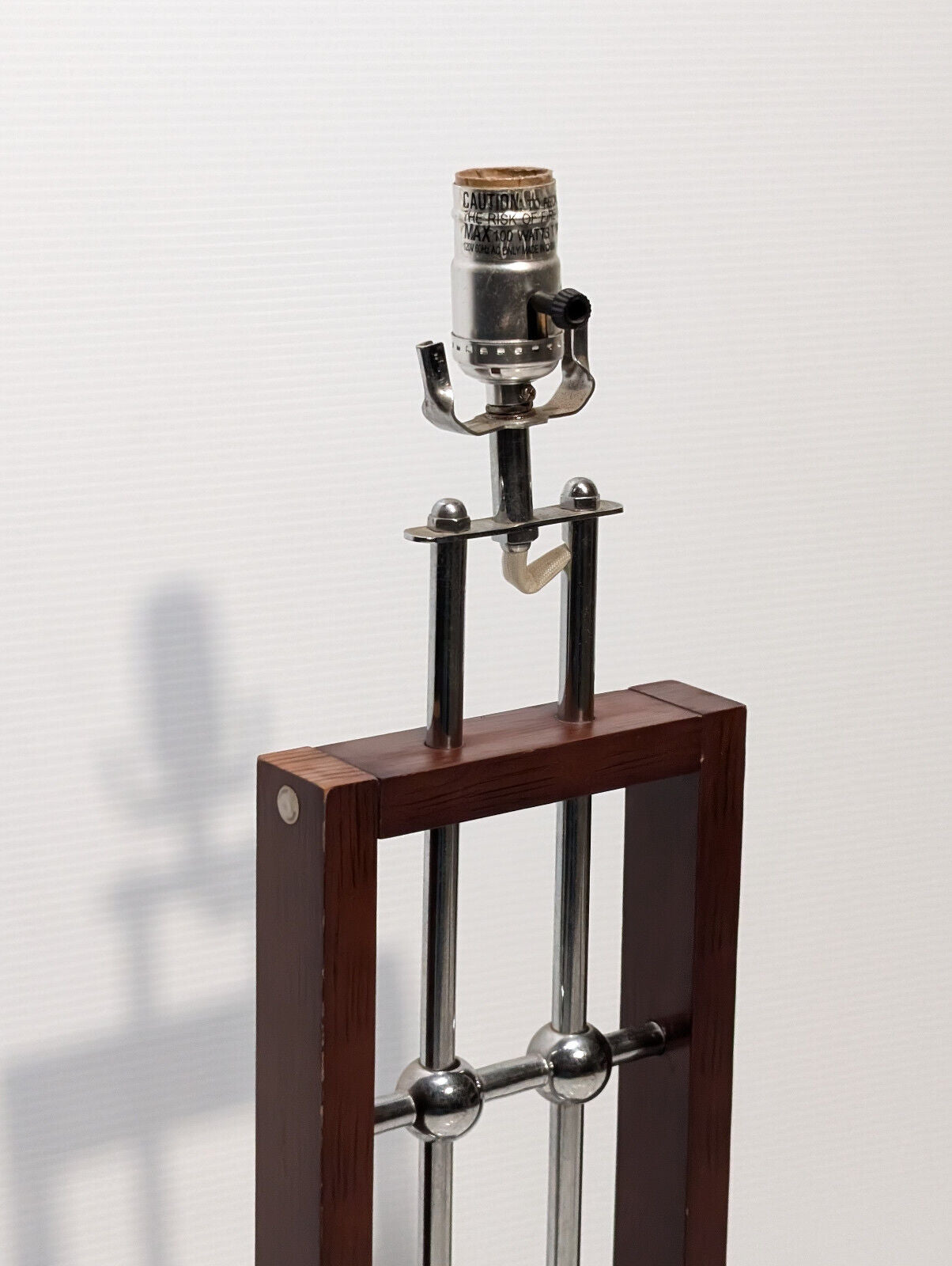 1970's/ 80's Vintage, Brutalism, MCM, Rectangular Table Lamp Wood Chrome Spheres