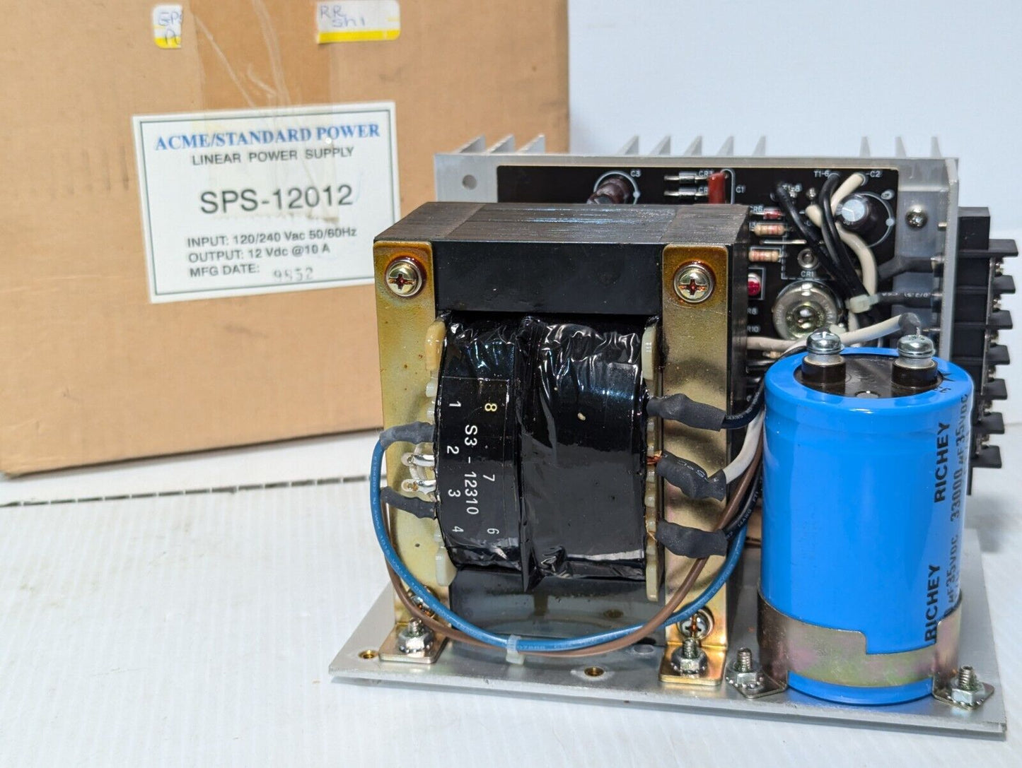 Acme/Standard Power SPS-12012 linear power supply, 12VDC@10A out, 120/240VAC in