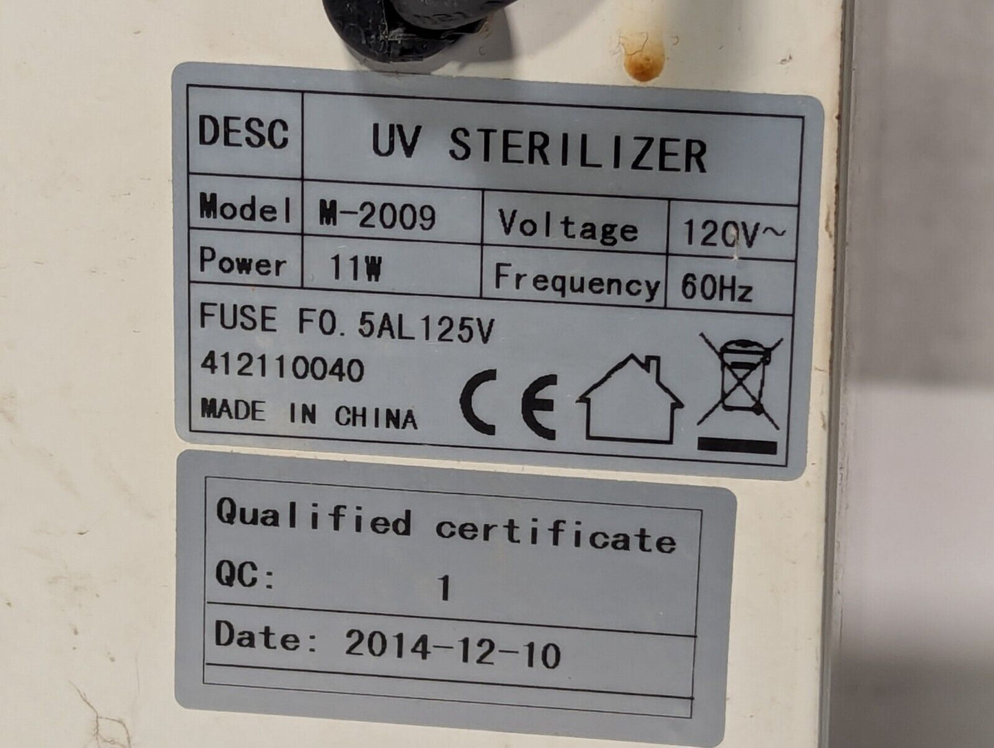 Unbranded M-2009 UV Sterilizer Cabinet as pictured, 120VAC, 60Hz, 11W