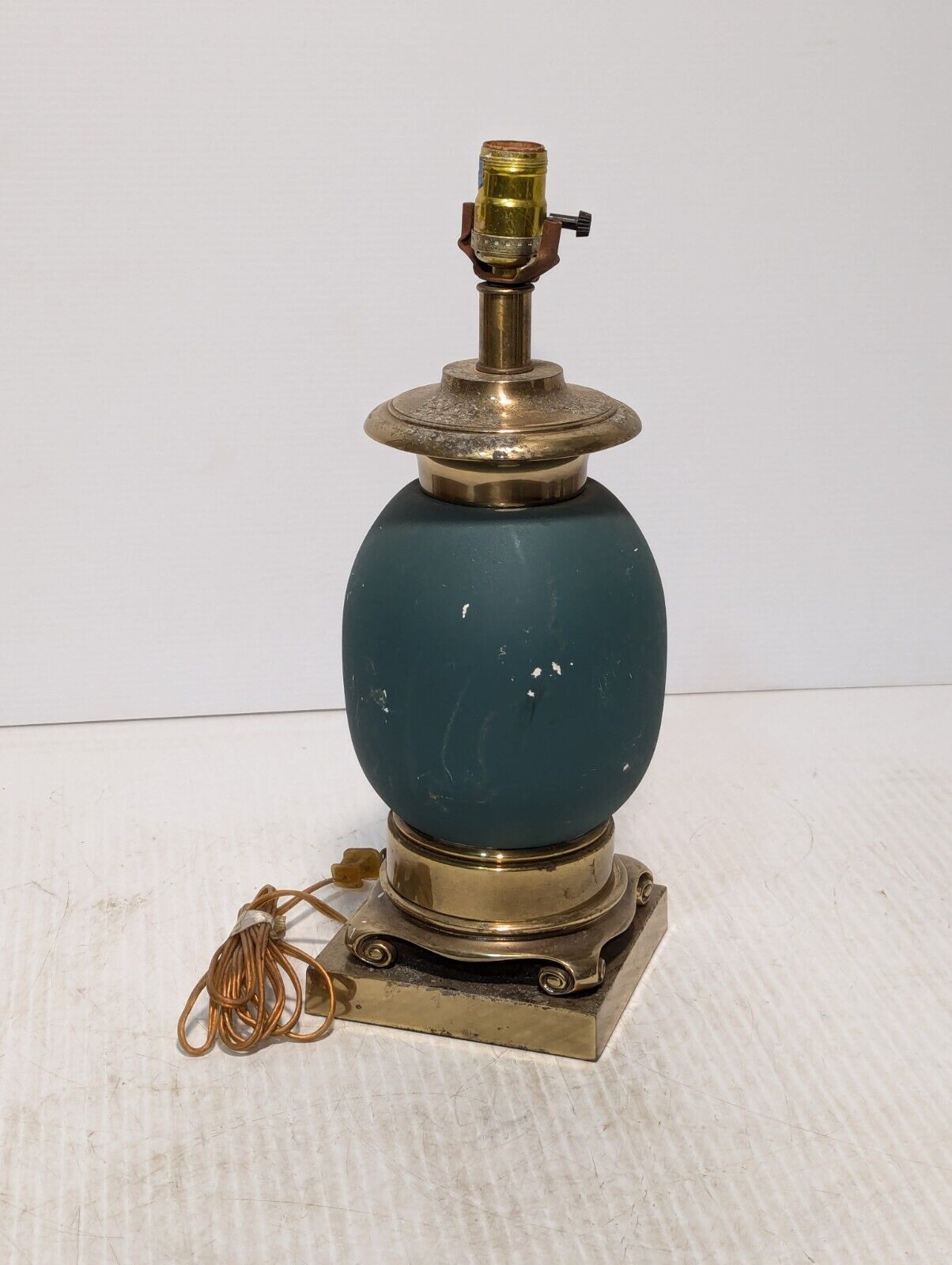 Antique Vintage lamp, Dark Blue, Brass furnishings, some scuffs - Free Shipping