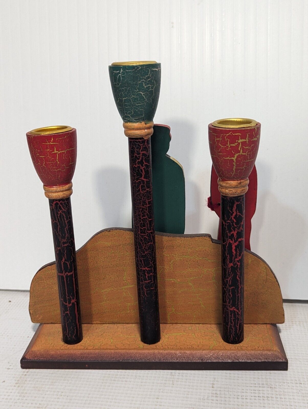 African Wooden Candle Holder Three Candle Sticks - Free Shipping