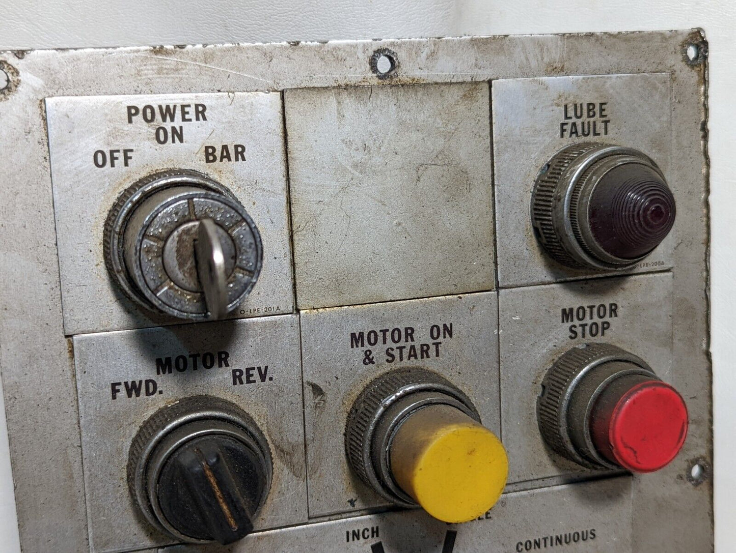 Motor control panel with pushbutton, rotary switches, indicator lights, keyed