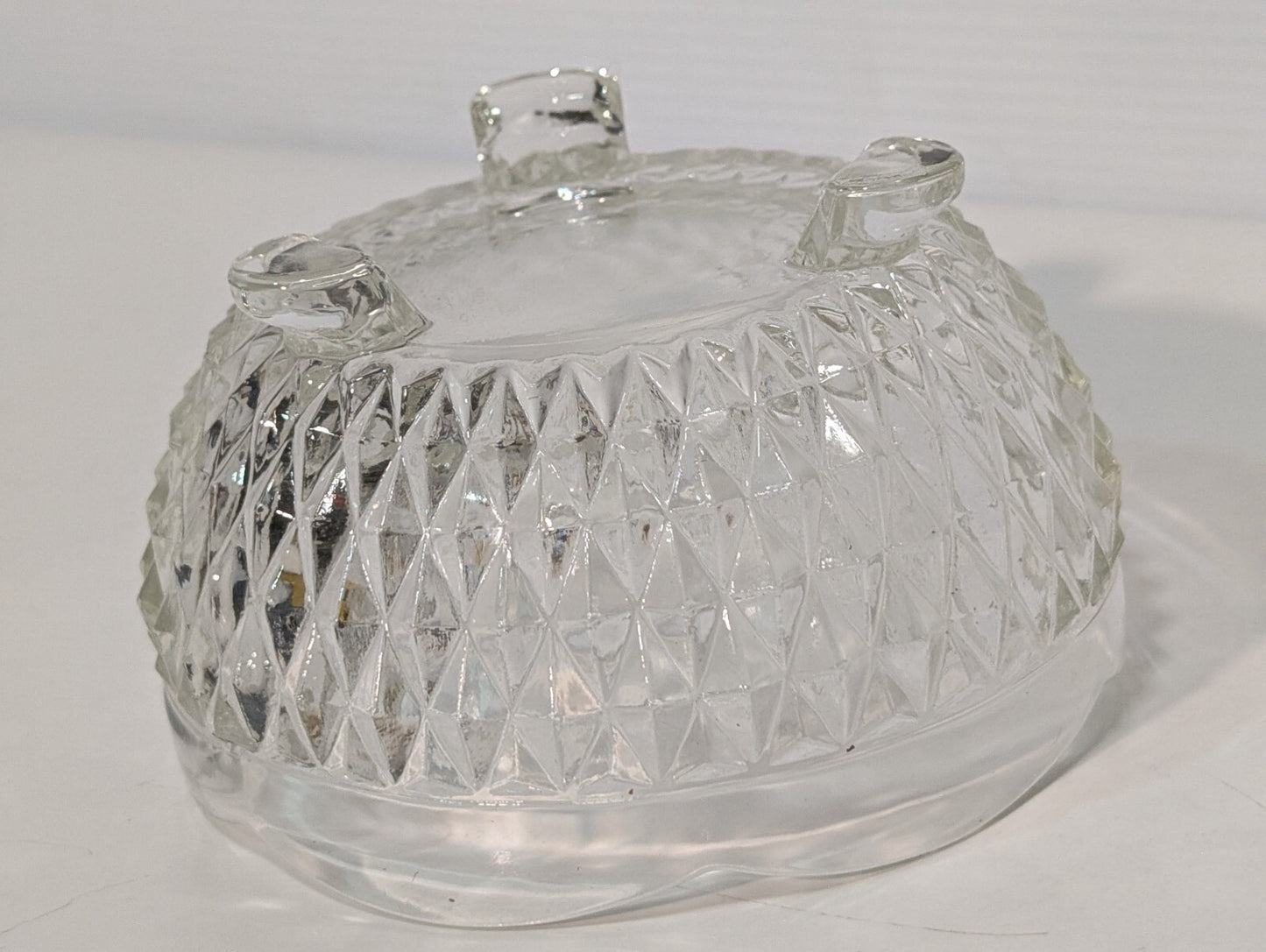 Vintage Indiana Glass Clear Diamond Point 3 Toed Candy Dish 5” x 3”