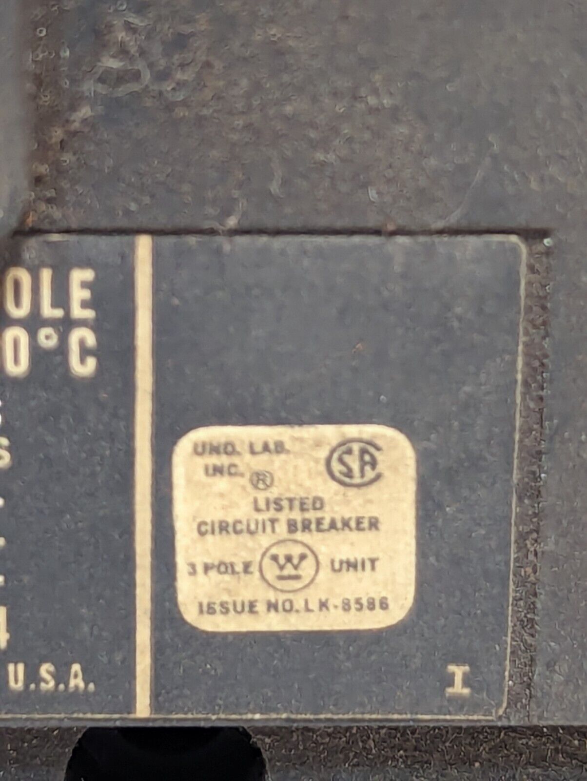 Westinghouse FB3015L circuit breaker, 15A, 4992D46G34, 600VAC, 3 pole