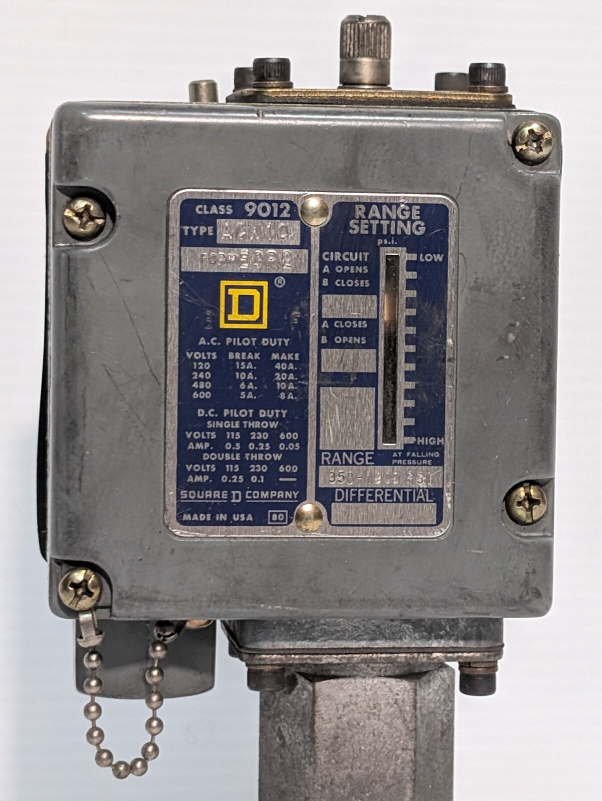 Square D Class 9012 A0W10 Pressure Switch