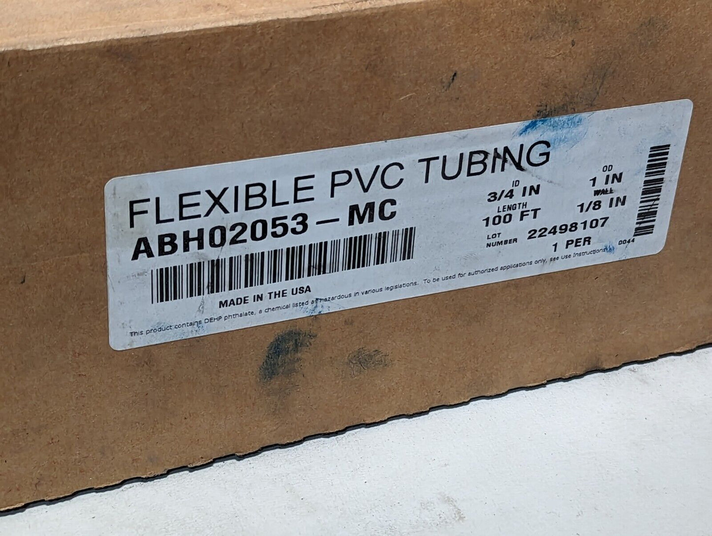 ABH02053-MC flexible PVC tubing, 3/4 in ID, 1 in OD, 1/8 in wall, length as pict