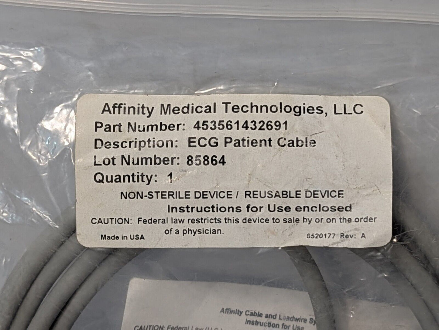 Affinity 453561432691 ECG Patient Cable, 3-Lead, 6 Pin, Philips Compatible