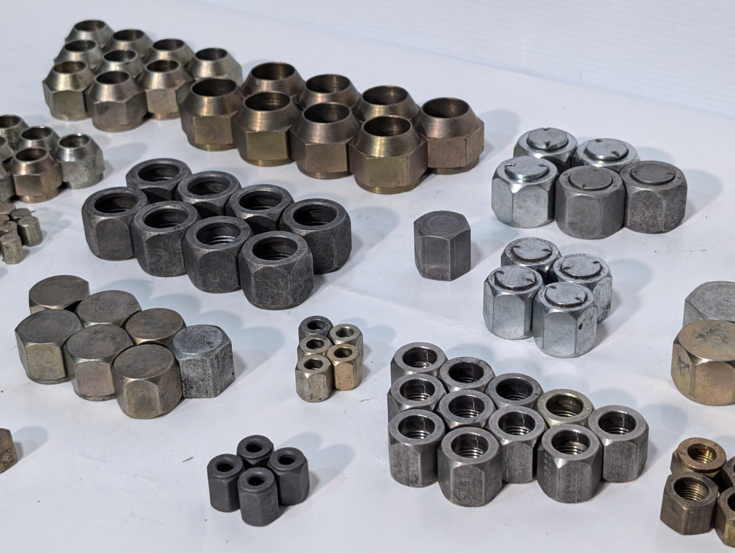 144 Assorted Adapters + Fittings, Hex Nut Lug Nut Bushing Pipe Threader