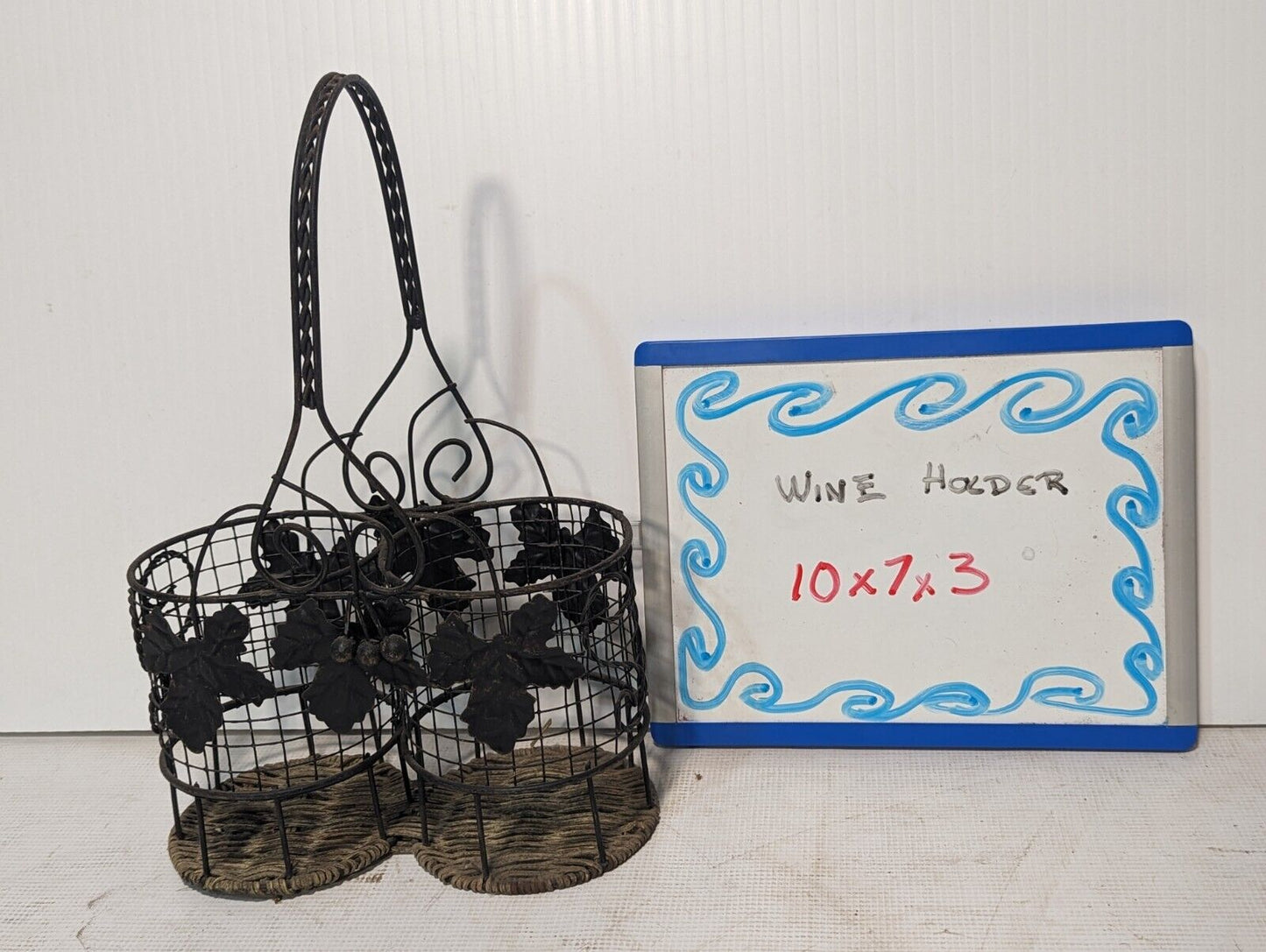 Vintage Metal Wire And Wicker 2 Bottle Wine Holder with Handle - Free Shipping