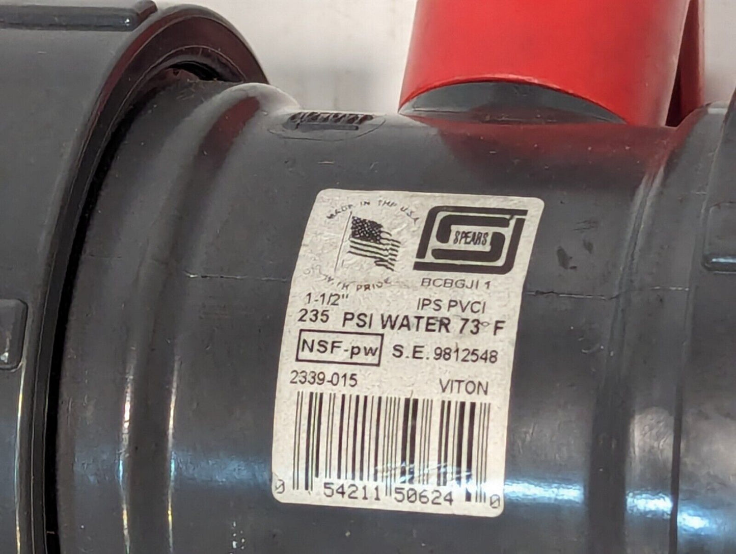 Spears 2339-015 True Union Ball Valve, Viton O-Ring, 1-1/2" Dia., 235psi, PVC