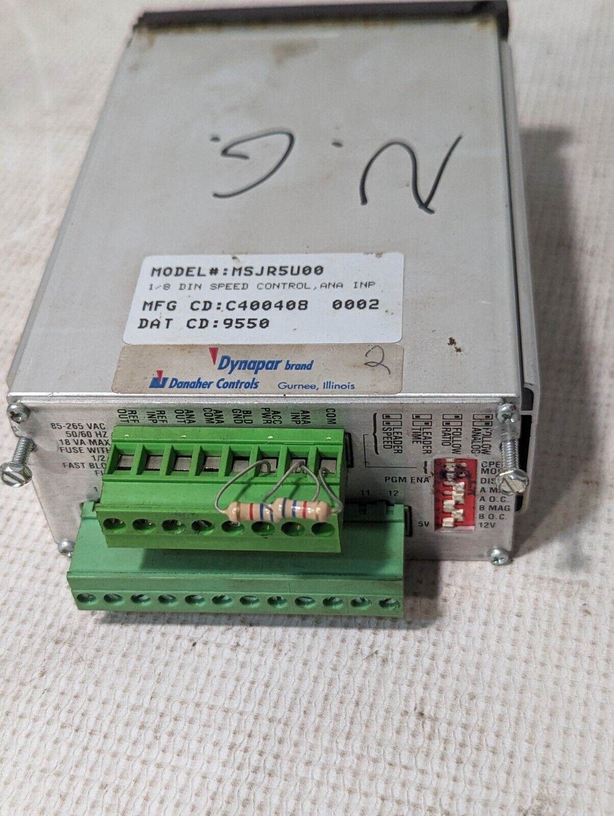 Dynapar MSJR5U00 Speed Control, 1/8 DIN, 85-265vac, 50/60 Hz
