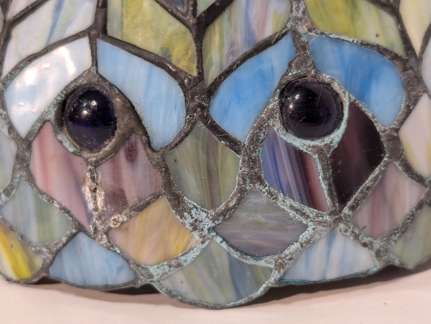 Vintage Leaded Glass Lamp Shade, 9" Wide, 6" Tall, Beautiful Piece