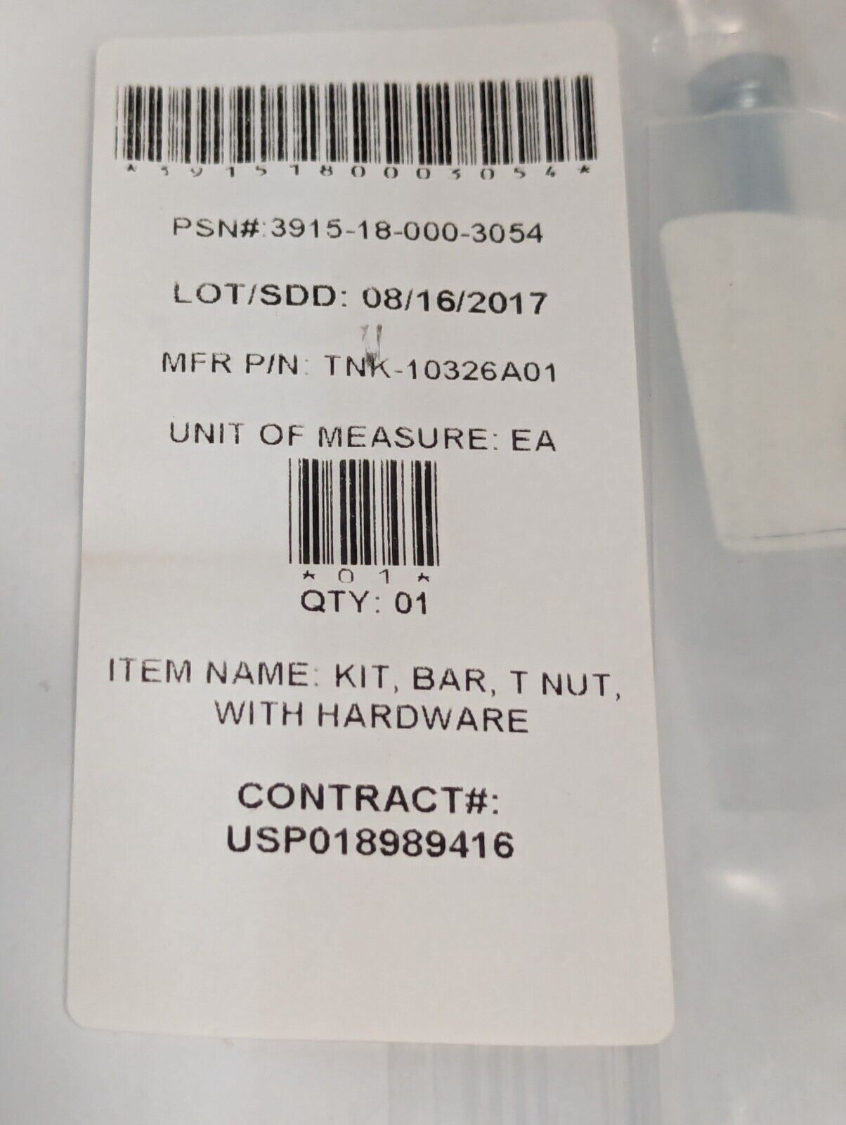 3915-18-000-3054 TNK-10326A01 T-Nut Bar Kit w/Hardware - Free Shipping