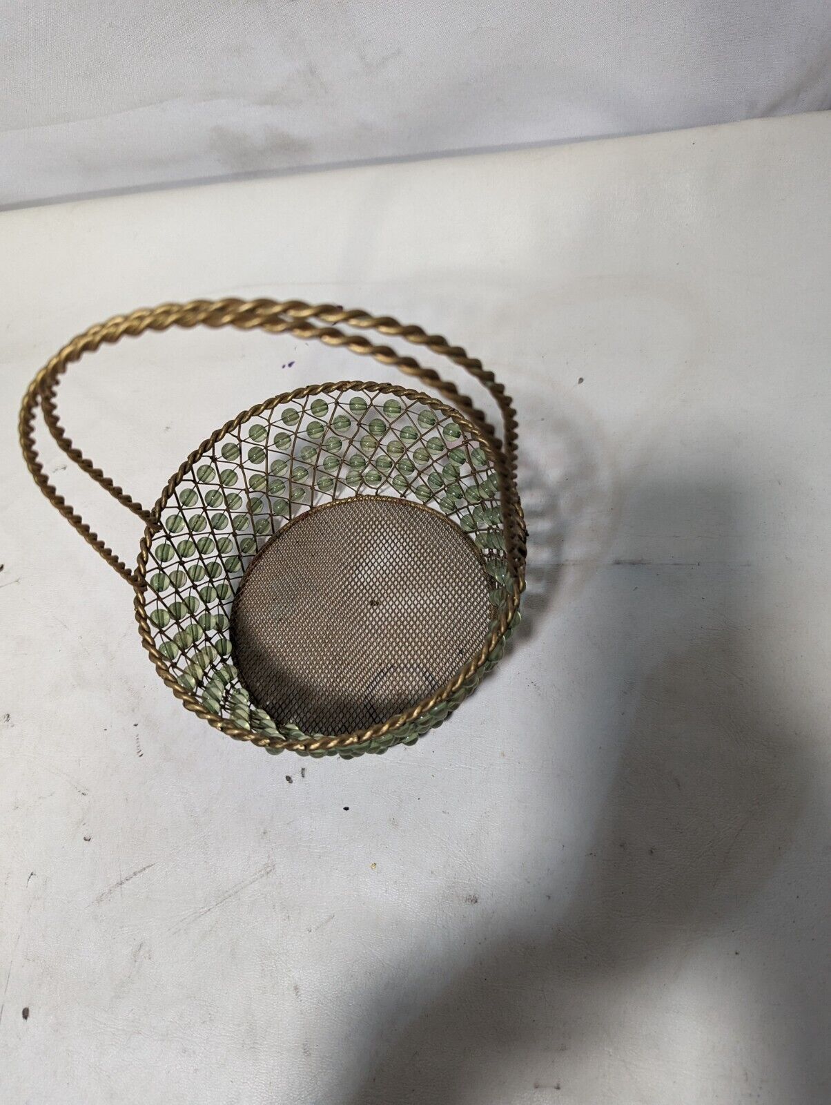 Vintage basket - Brass and bead design, round, H 9" x W 6"