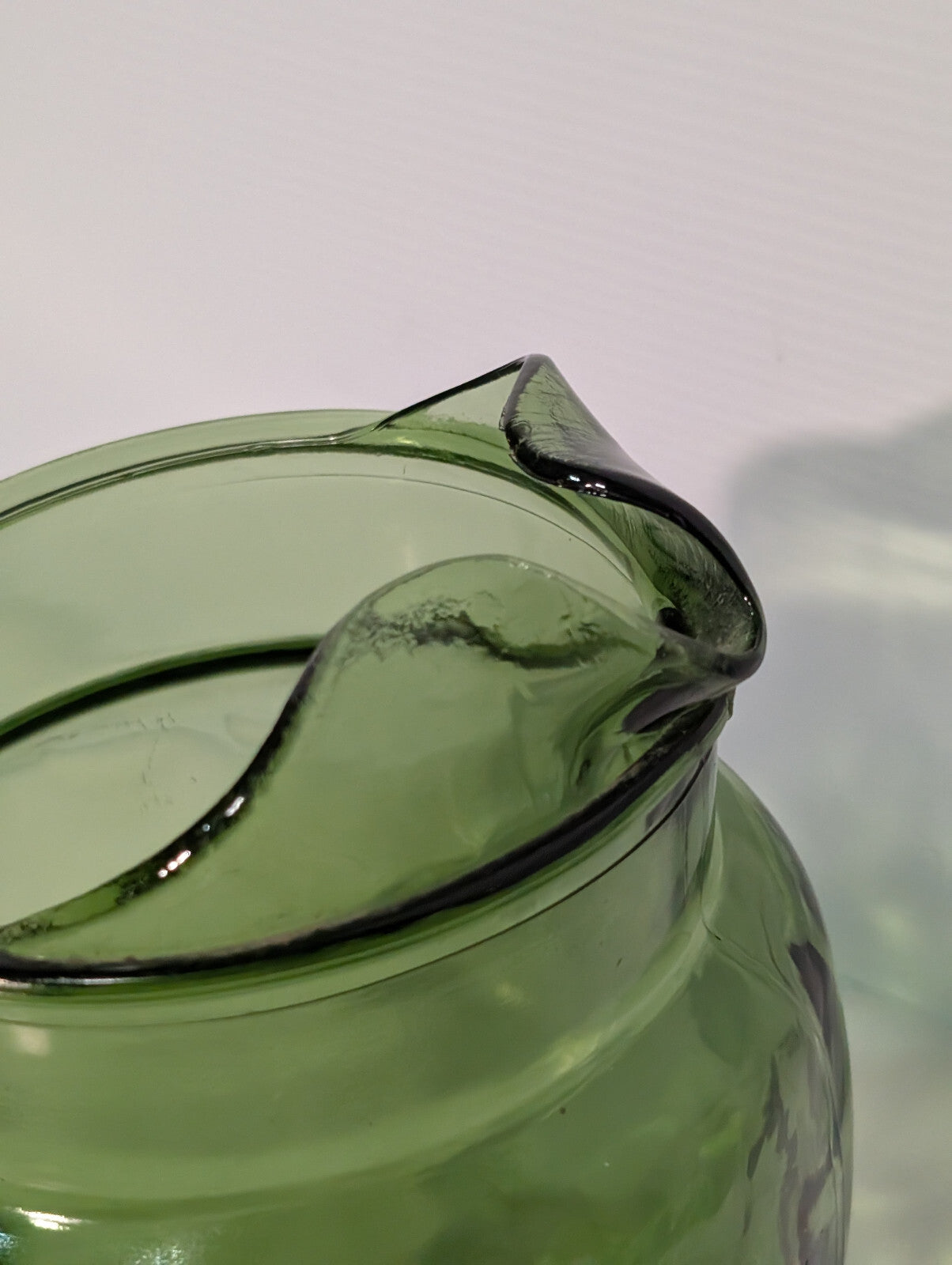 Vintage 1970s Olive Avocado Green Scale Textured Glass Water Pitcher 8" Tall