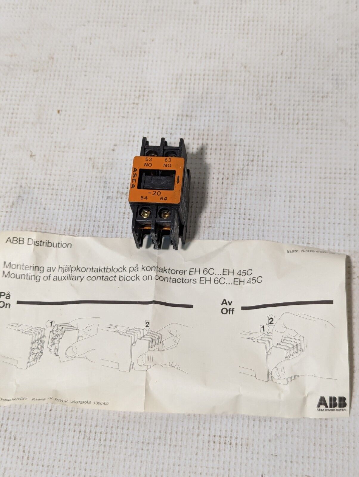ABB ASEA SK819001-B EHAD-20 Auxiliary Contact Block, 0.5Amp, 500vac - Free Ship