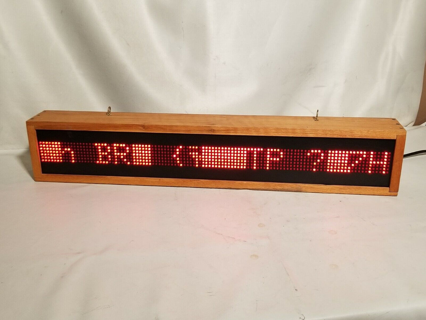 Programmable Light Message Board mounted in wood with hooks, 110VAC