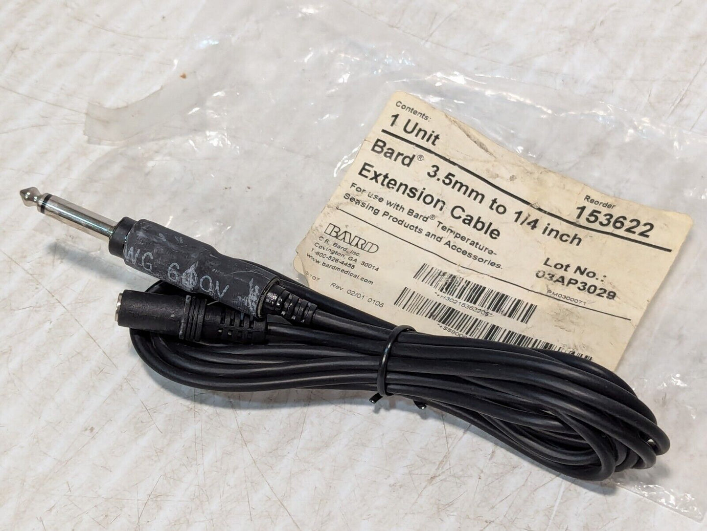 Bard 153622 3.5mm to 1/4 inch Dual Connector Medical Extension Cable - Free Ship