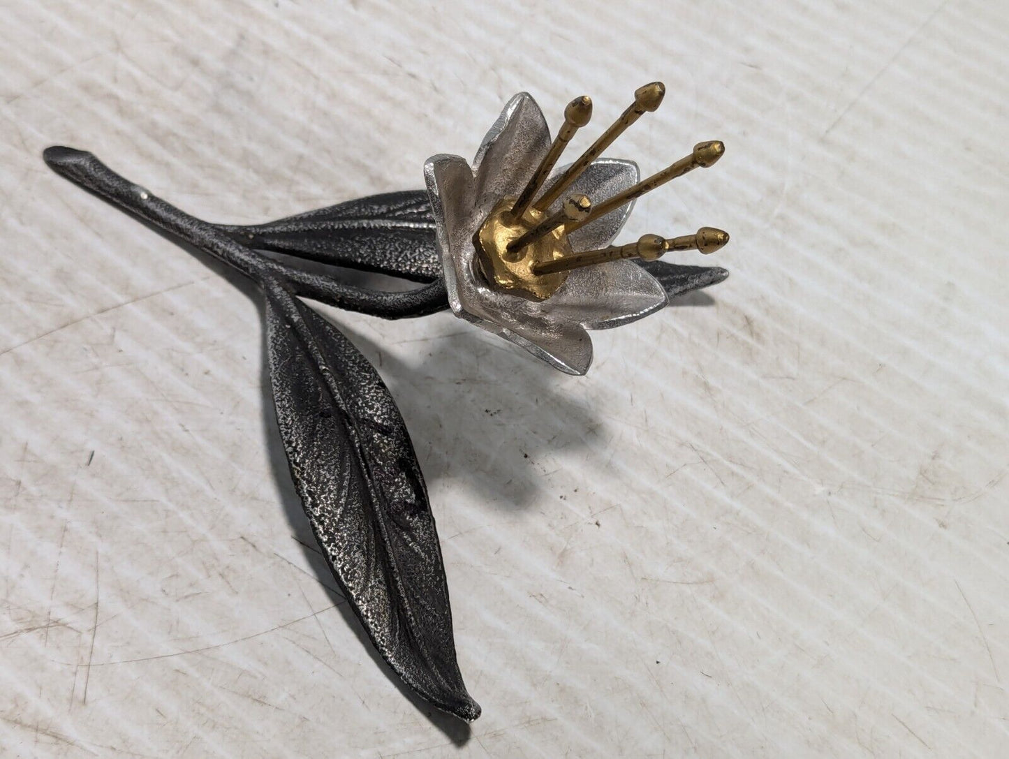 Vtg Rare Silver Lotus Flower Decoration, Removable Flower and Center - Free Ship