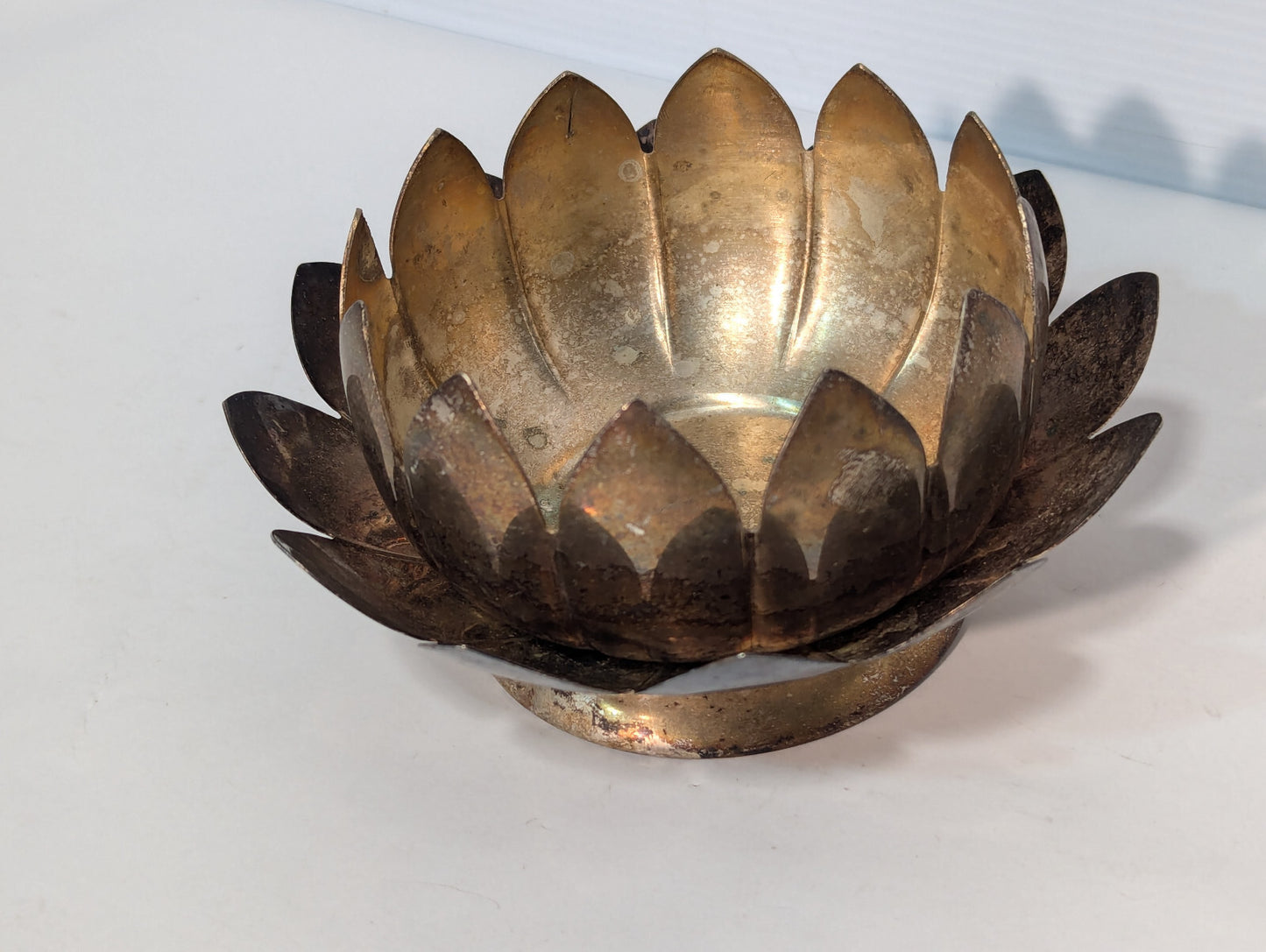 Vintage Brass Lotus Candle Holder Cone Incense Burner Dish Nested Removable Part